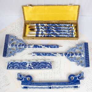 Qianlong Çin Blue Blanc Porselen Fırça Takımı