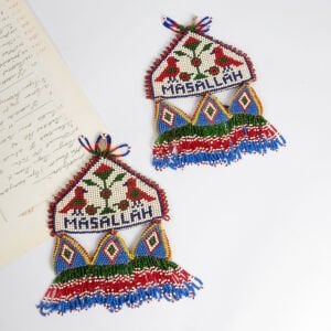 Çift Omuz Maşallah / Beyaz Zeminli Çift Kırmızı Kuş