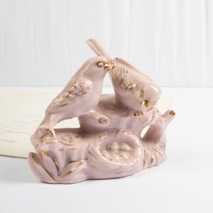 Pembe Porselen Kuş Ailesi Biblo