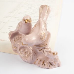 Pembe Porselen Kuş Ailesi Biblo