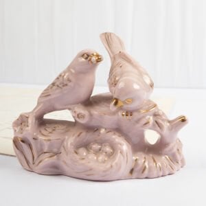 Pembe Porselen Kuş Ailesi Biblo