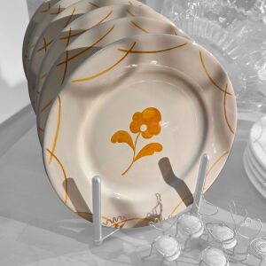 Zara 10'lu Turuncu Çiçekli Tabak Seti