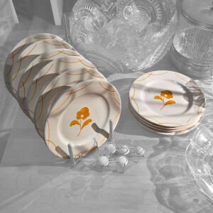 Zara 10'lu Turuncu Çiçekli Tabak Seti