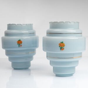 Mavi Cam Çiçekli Çift Aplik Şapkası