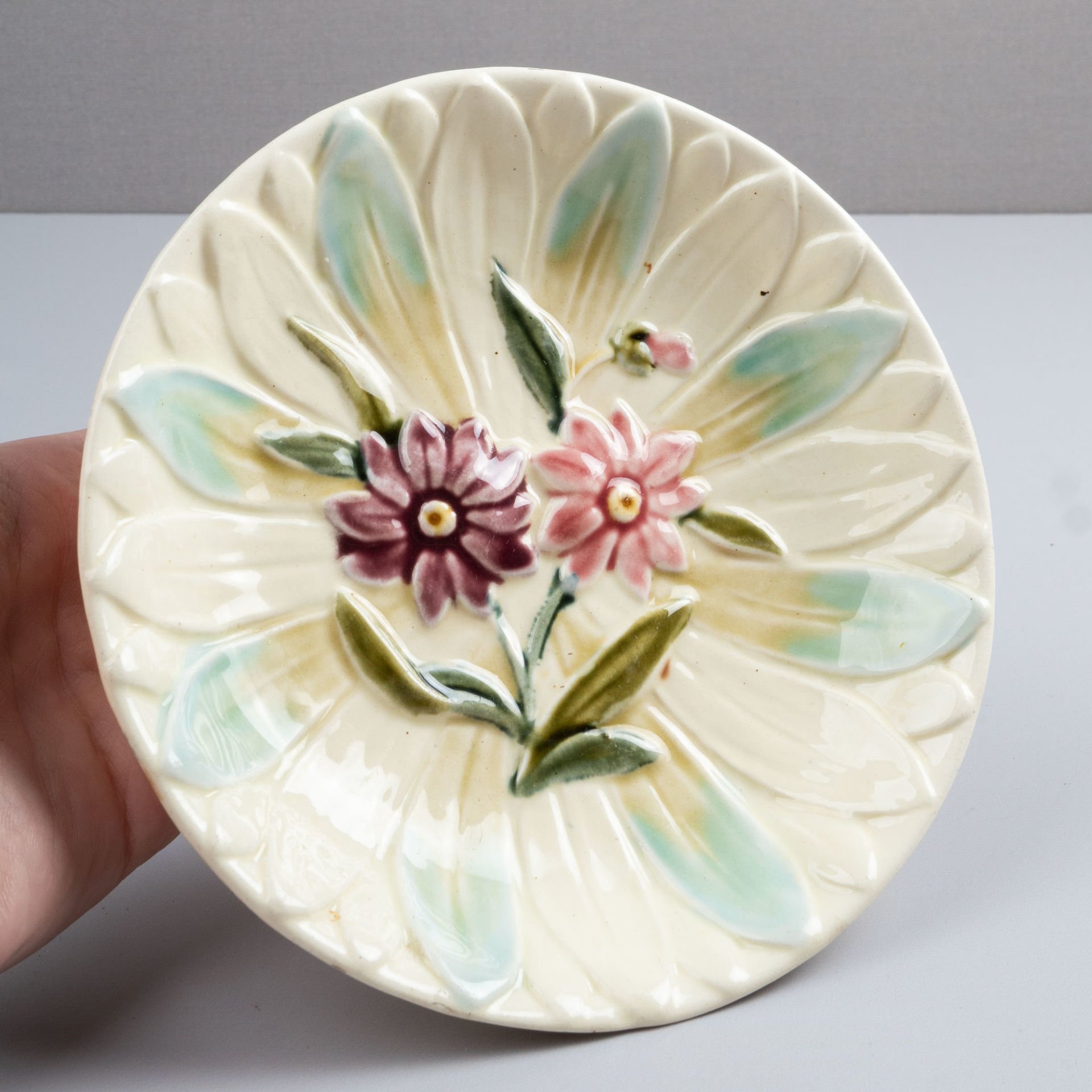 Çift Çiçekli Majolica Kase