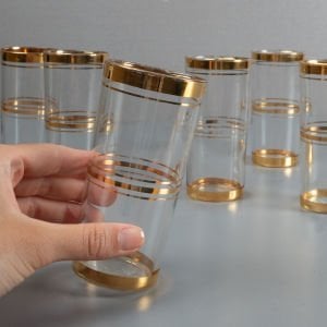 Şişe Cam Altın Çizgili 6'lı Bardak Seti