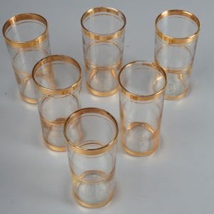 Şişe Cam Altın Çizgili 6'lı Bardak Seti