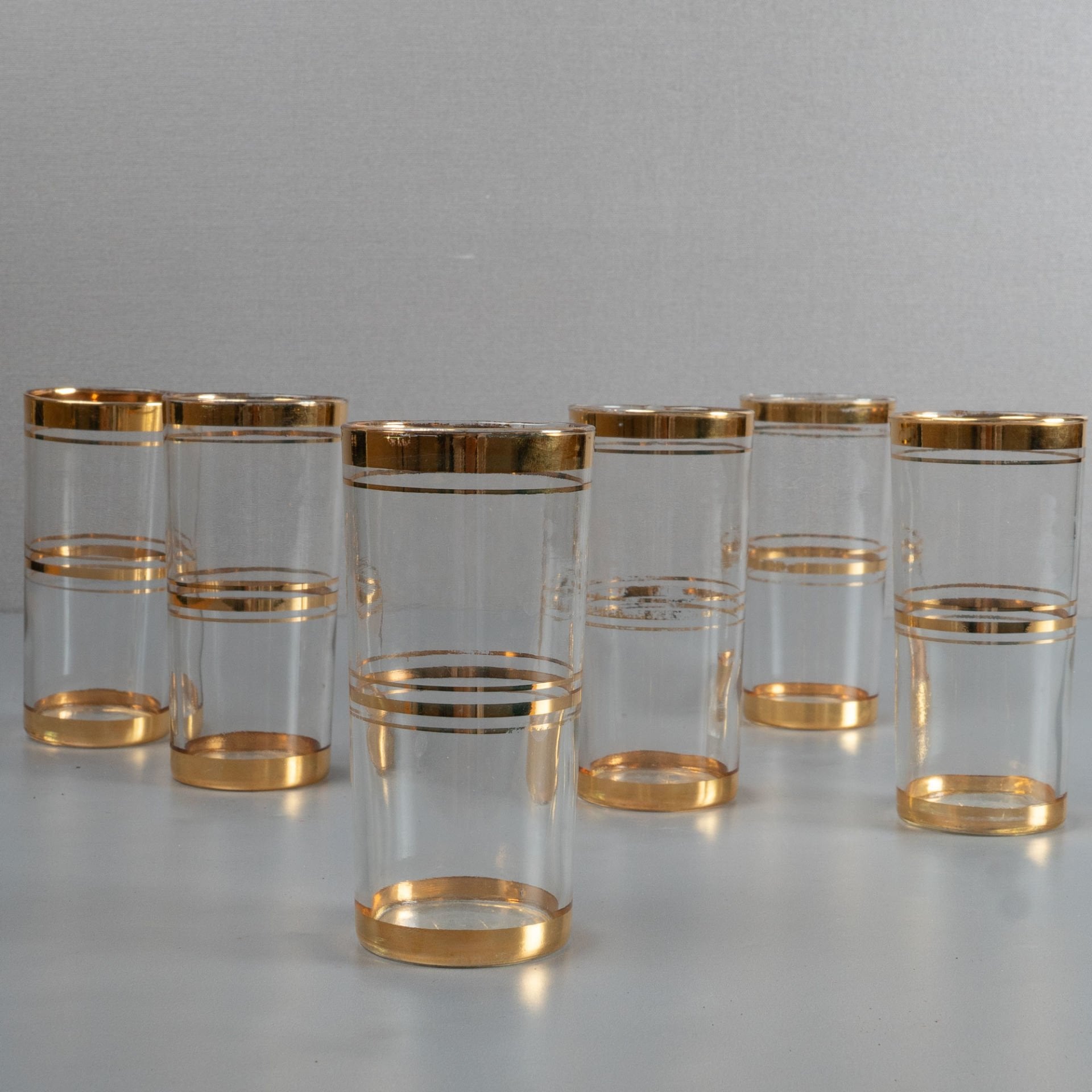 Şişe Cam Altın Çizgili 6'lı Bardak Seti