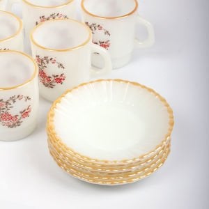 Crisa 6 Mug ve Tabakları Çiçekli Takım
