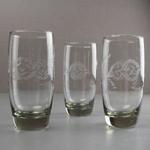 Gül Desenli Yeşilimsi Göbekli 3 Bardak