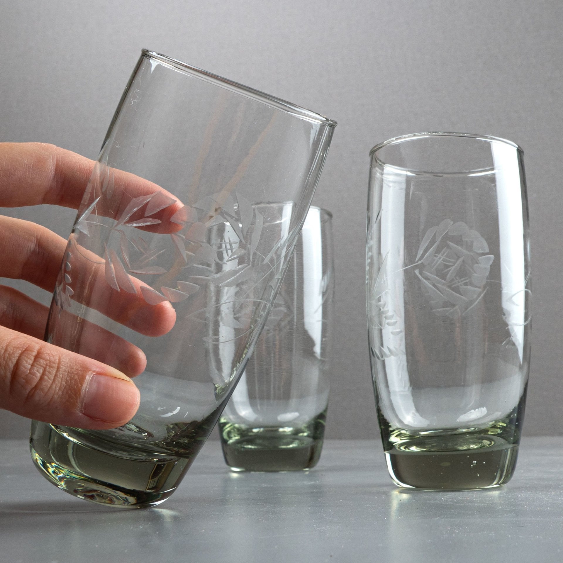 Gül Desenli Yeşilimsi Göbekli 3 Bardak