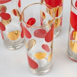 6 Adet Kırmızı Altın Desenli Bardak