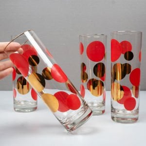 6 Adet Kırmızı Altın Desenli Bardak