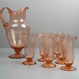 Pembe Kadehli Sürahi Seti