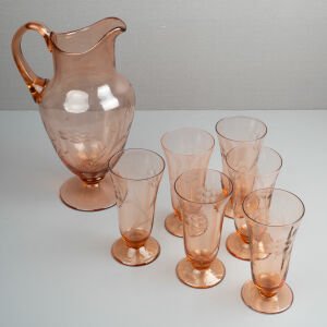 Pembe Kadehli Sürahi Seti