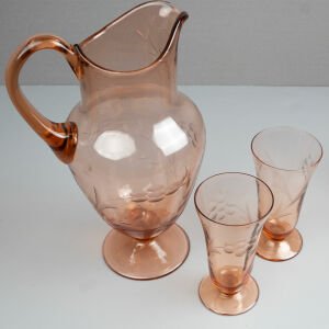 Pembe Kadehli Sürahi Seti