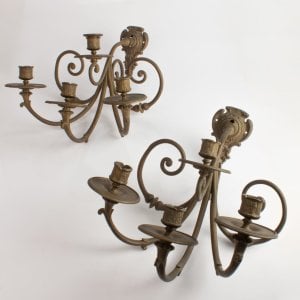 Çift Bronz Duvar Şamdanı