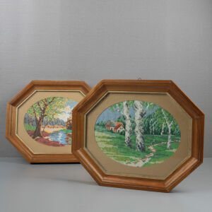 Petit Point Manzaralı Çift Pano