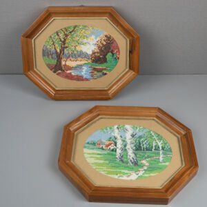 Petit Point Manzaralı Çift Pano