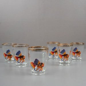 Şişe Cam Balık Desenli Shot Bardakları