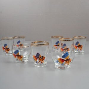 Şişe Cam Balık Desenli Shot Bardakları