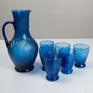 Kobalt Renkli Sürahi ve 6 Bardağı