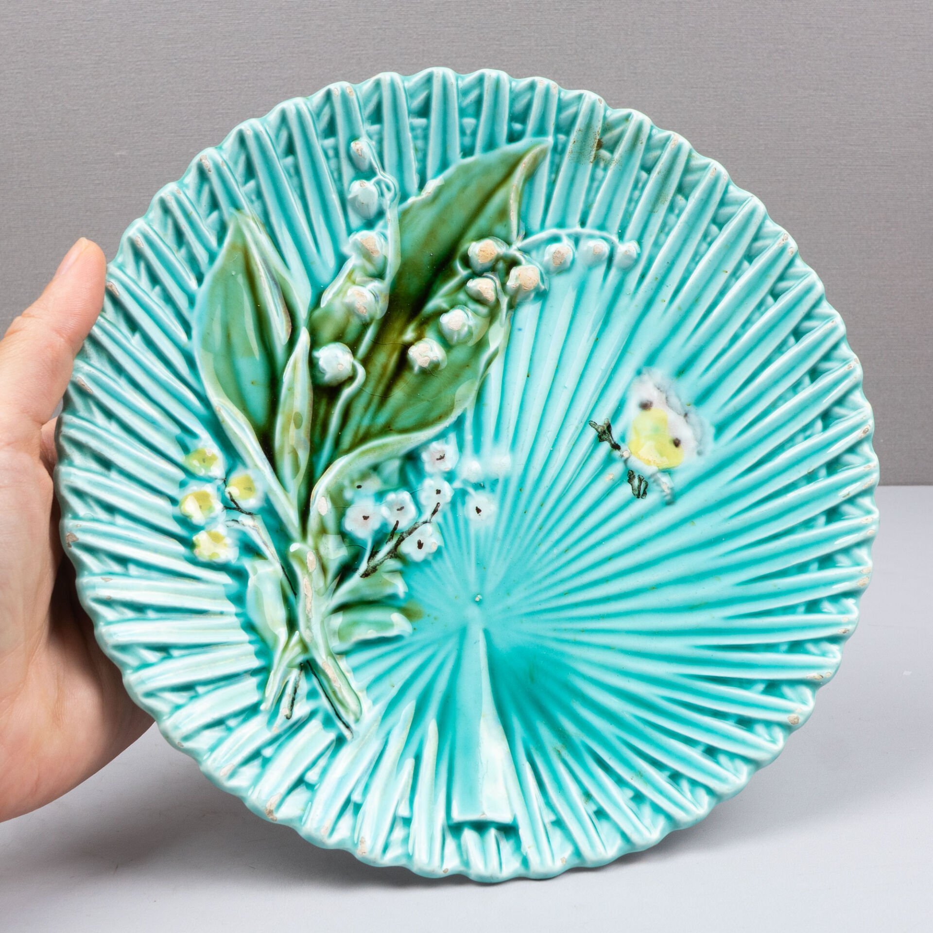 Bambu Desenli Turkuaz Majolica Tabak