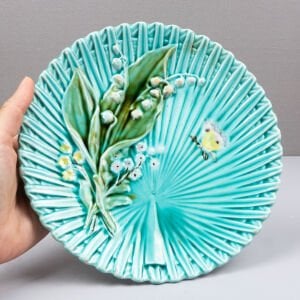 Bambu Desenli Turkuaz Majolica Tabak