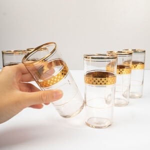Şişe Cam Altın Renk Damalı Limonata Bardakları