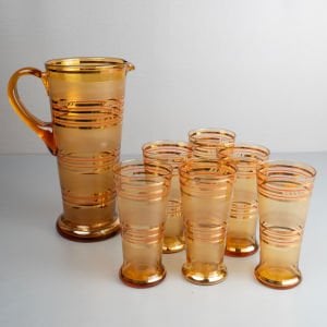 Amber Renkli Sürahi ve Bardak Seti