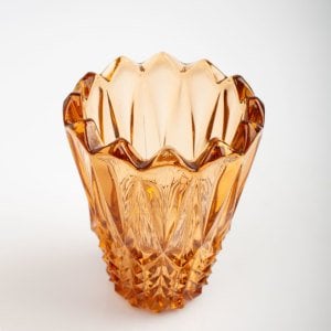 Zig Zag Kenarlı Somon Renkli Cam Vazo