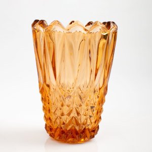 Zig Zag Kenarlı Somon Renkli Cam Vazo